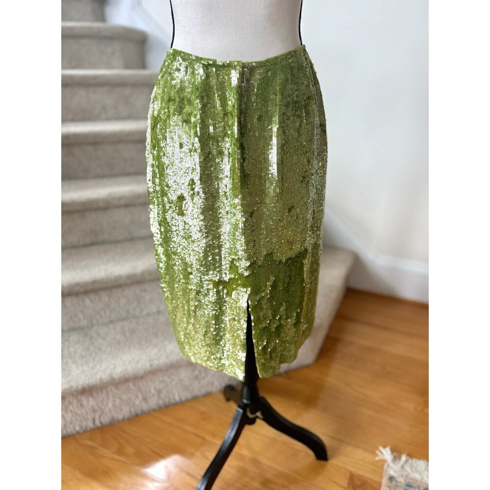 Vintage Y2k Lime Chartreuse Green Sequin Fitted P… - image 2